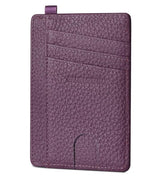 GADIEMKENSD Slim Wallet Minimalist Credit Card Holder RFID Blocking Genuine Leather Compact Size Card Case for Women Men Purse with D-Shackle Llaveros De Hombre Exemption Card Set Purple